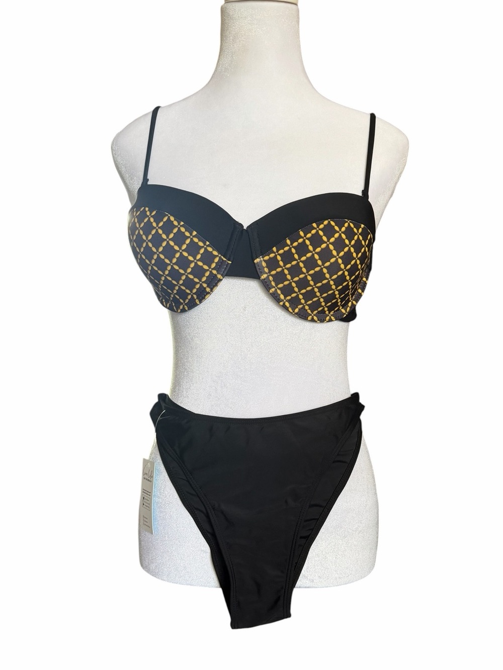 Cupshe Black/Gold Geometric Underwire Bikini Set, Size M